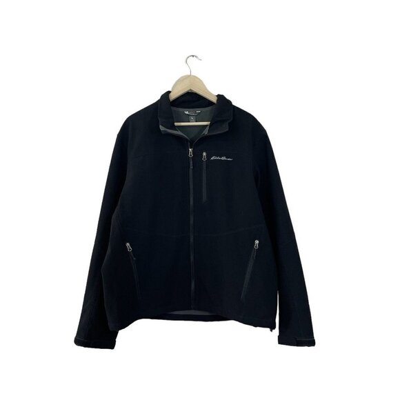 Eddie Bauer X-Large Soft Shell Jacket Black Lightweight Fleece Lined Zip Mens